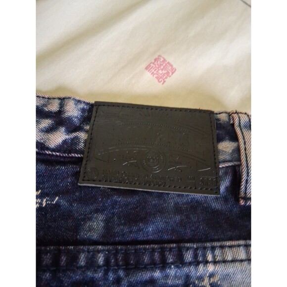 Smoke Rise Jeans Mens 34x32 Blue Denim Distressed Graphic Streetwear Punk - Picture 8 of 8